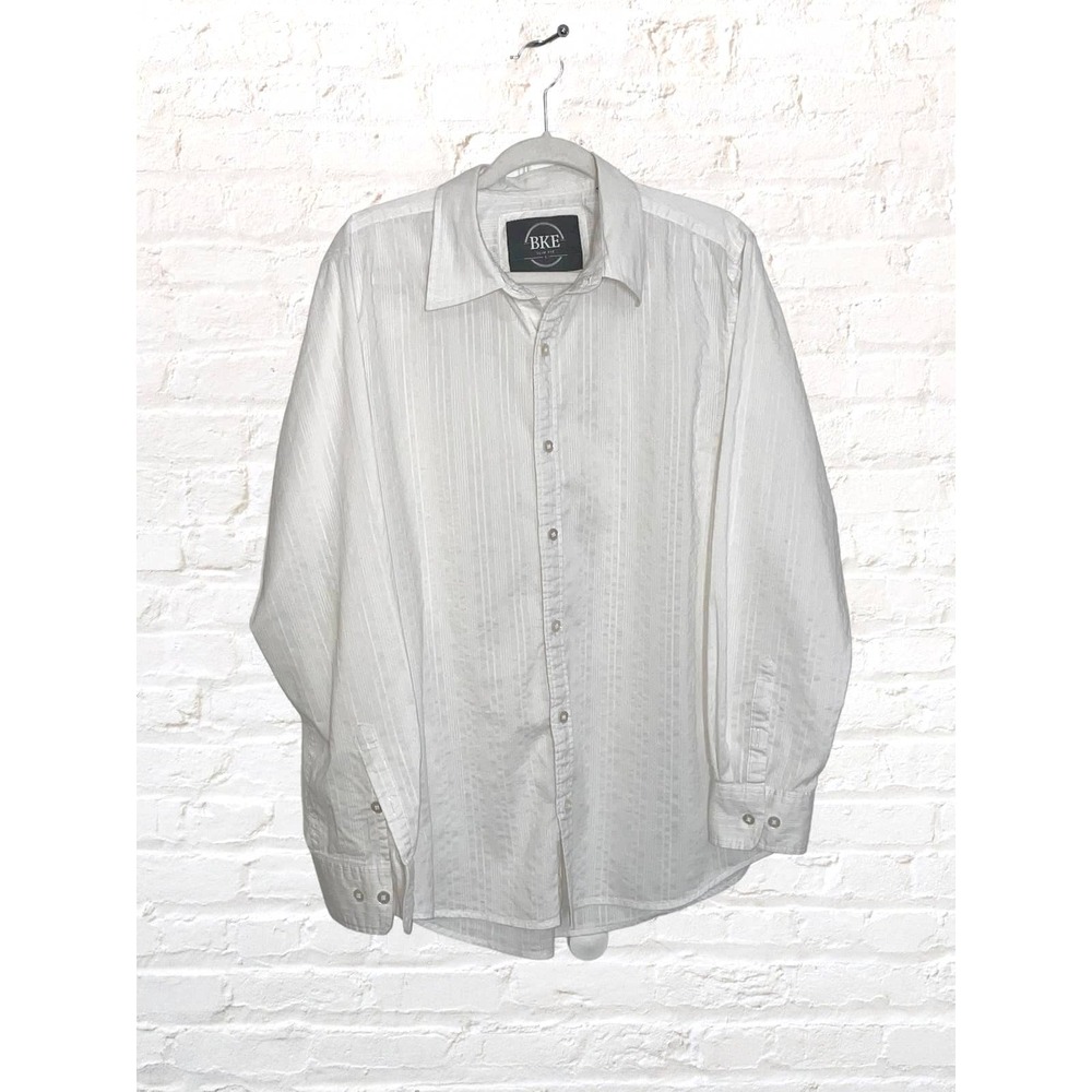BKE White Men's Long Sleeve Large, Slim Fit Stretch‎